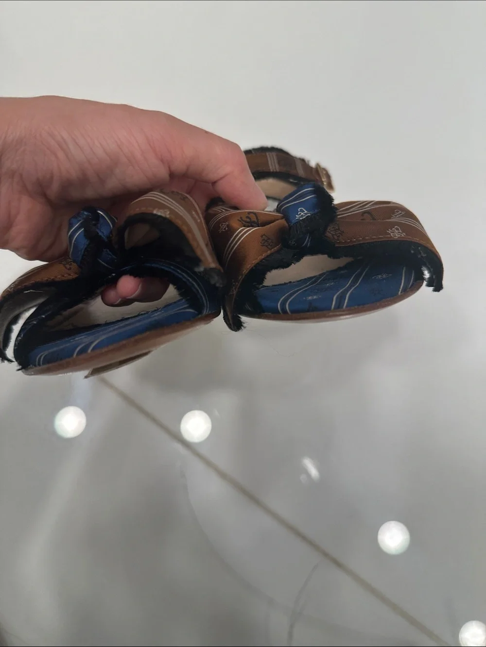 Fendi Blue and Brown Bow Strap Sandals for kids